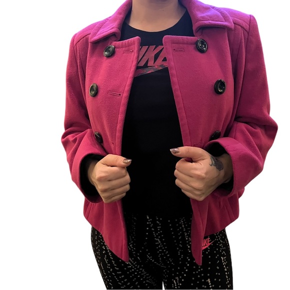 Women’s Mark & Spencer Fuchsia hot pink double breasted pea coat button down - Picture 1 of 9